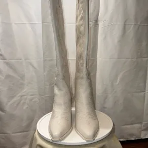 🆕 AQUA Women's Ace Snip Toe High Heel Western Boots Bone Leather Size 9