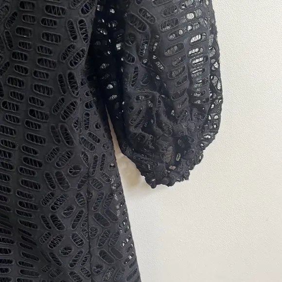 -Club Monaco Black Oversized V Neck Eyelet Summer Dress with Slip NWT XS