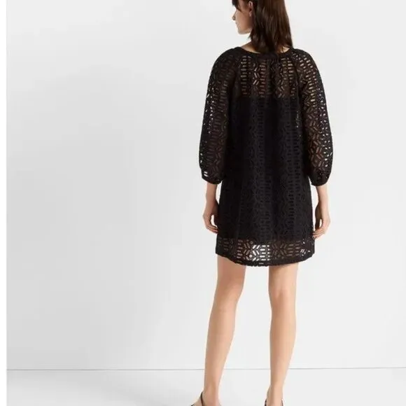 -Club Monaco Black Oversized V Neck Eyelet Summer Dress with Slip NWT XS