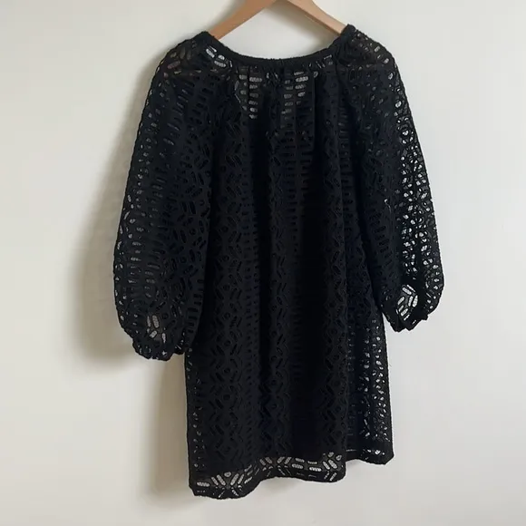 -Club Monaco Black Oversized V Neck Eyelet Summer Dress with Slip NWT XS