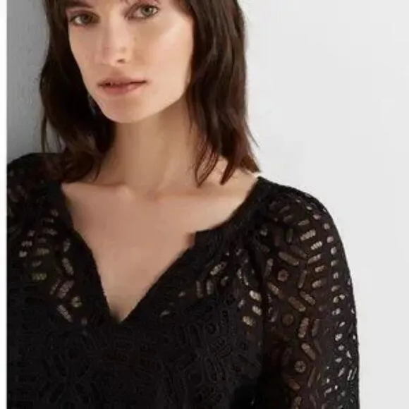 -Club Monaco Black Oversized V Neck Eyelet Summer Dress with Slip NWT XS