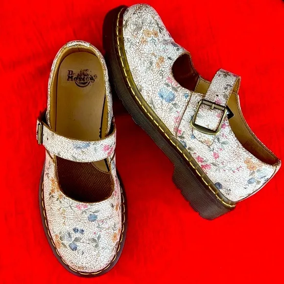 🌸 Dr. Martens 12295 Vintage Floral Crackle Single Strap Mary Jane Loafers