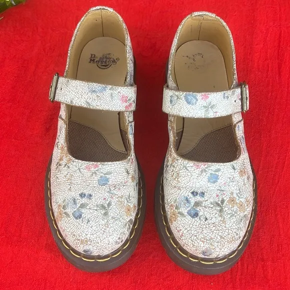 🌸 Dr. Martens 12295 Vintage Floral Crackle Single Strap Mary Jane Loafers