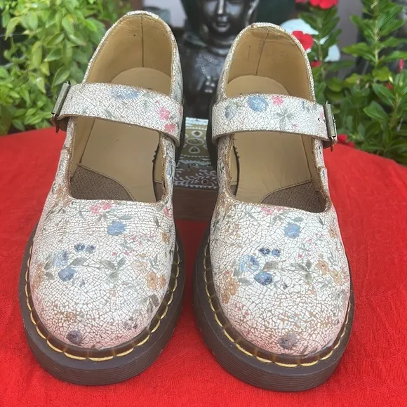 🌸 Dr. Martens 12295 Vintage Floral Crackle Single Strap Mary Jane Loafers