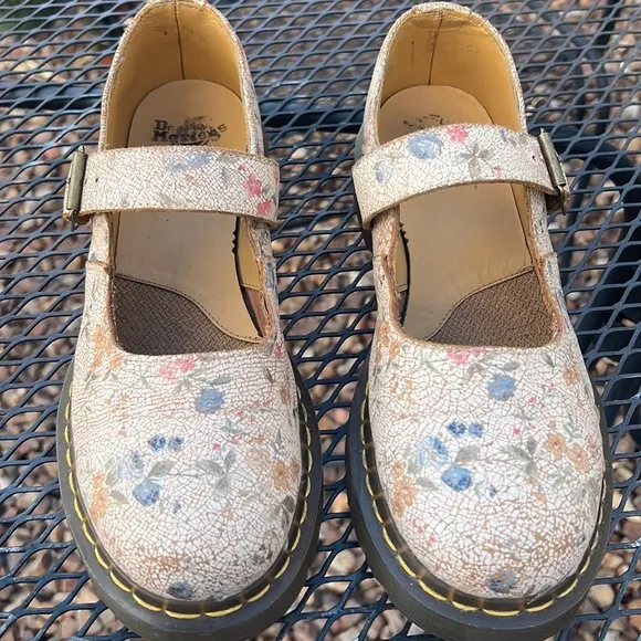 🌸 Dr. Martens 12295 Vintage Floral Crackle Single Strap Mary Jane Loafers