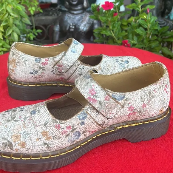 🌸 Dr. Martens 12295 Vintage Floral Crackle Single Strap Mary Jane Loafers