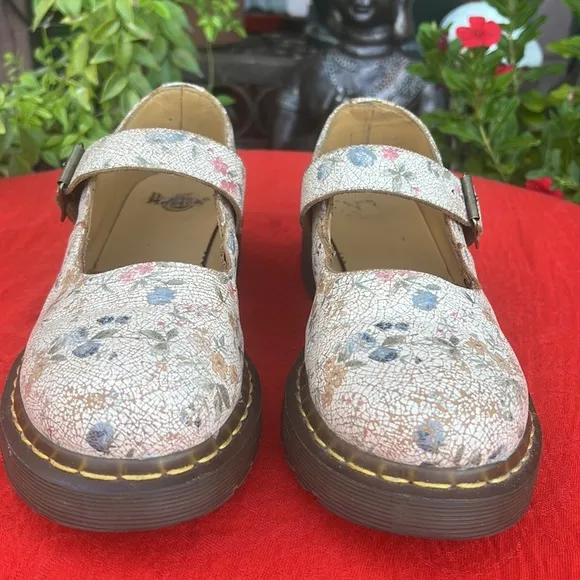 🌸 Dr. Martens 12295 Vintage Floral Crackle Single Strap Mary Jane Loafers