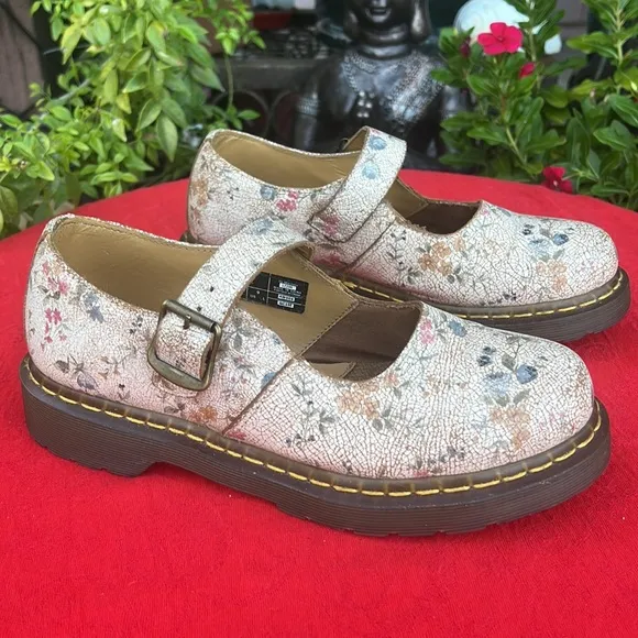 🌸 Dr. Martens 12295 Vintage Floral Crackle Single Strap Mary Jane Loafers