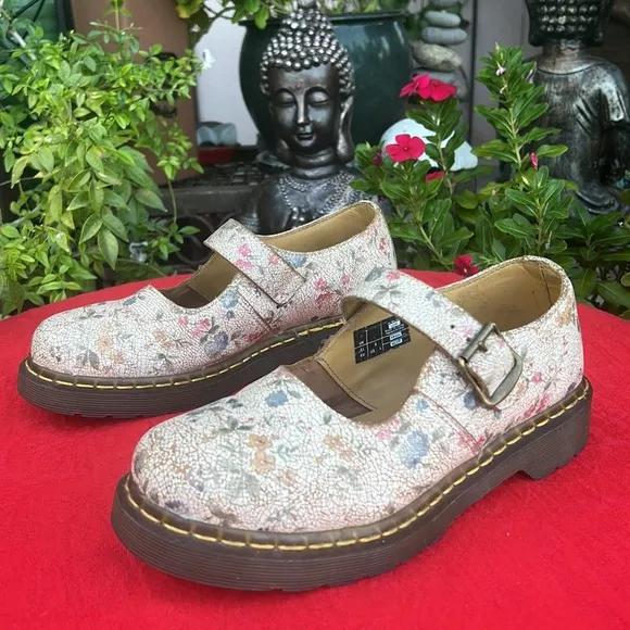 🌸 Dr. Martens 12295 Vintage Floral Crackle Single Strap Mary Jane Loafers