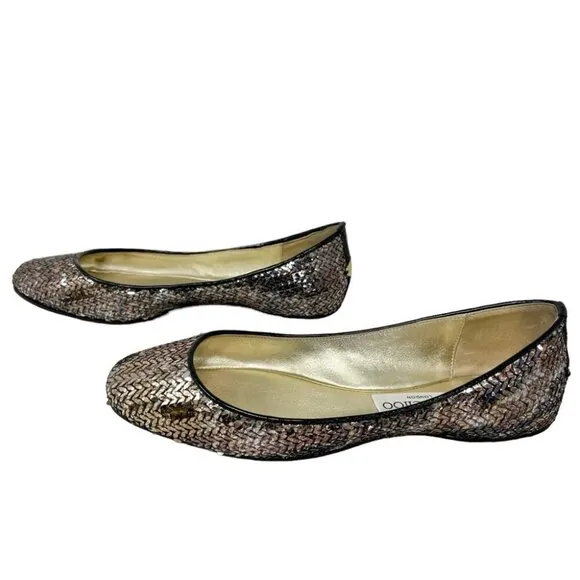 * Jimmy Choo Metallic Sequin Ballet Flats Size 36 Made in Italy