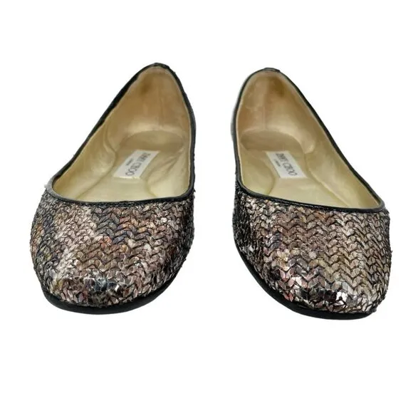 * Jimmy Choo Metallic Sequin Ballet Flats Size 36 Made in Italy