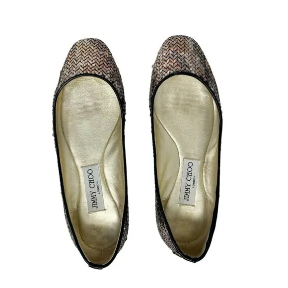 * Jimmy Choo Metallic Sequin Ballet Flats Size 36 Made in Italy