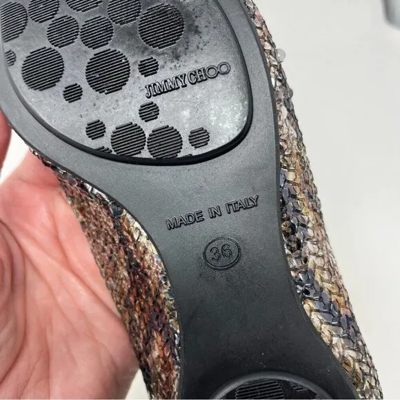 * Jimmy Choo Metallic Sequin Ballet Flats Size 36 Made in Italy