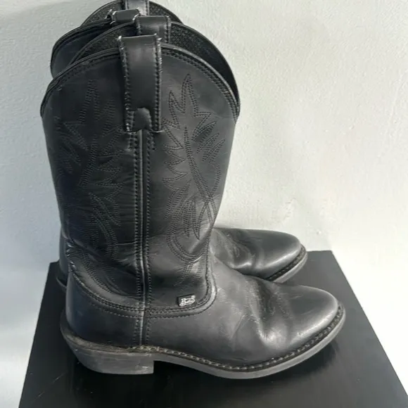 🍍 Justin JB1104 Black Leather Pull-On Stitched Cowboy Boots Mens 8EE Western 🍍