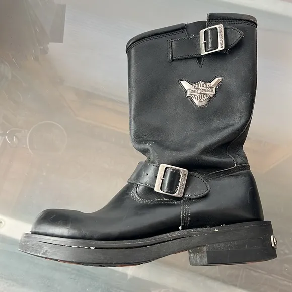 🏍️ Pull-On Black Leather Boots by Harley-Davidson | Men's 43 EU