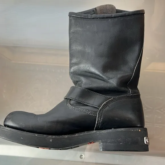 🏍️ Pull-On Black Leather Boots by Harley-Davidson | Men's 43 EU