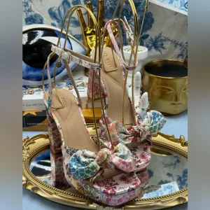 🆕 TED BAKER 🧿 NWOT MADDY Satin Floral Printed Platform Bow Sandals, Sz 6