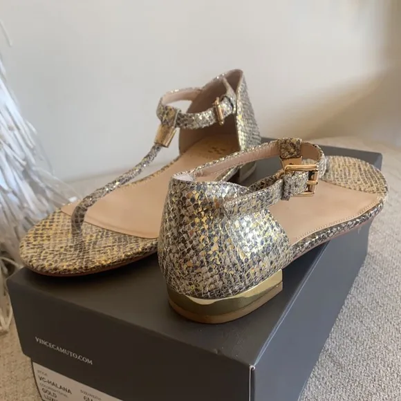 🪞 Vince Cumato gold textured leather sandals 6