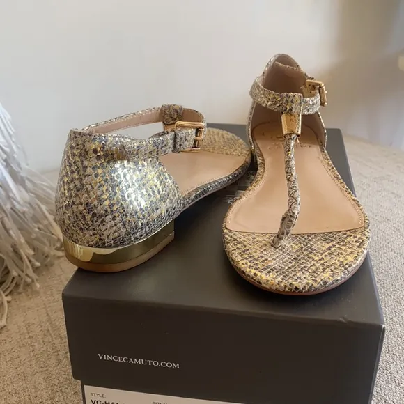 🪞 Vince Cumato gold textured leather sandals 6