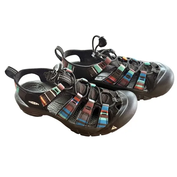 $130 KEEN Water Sandals Newport H2 Raya Black Striped Hiking Shoes SIZE W6.5/Y5