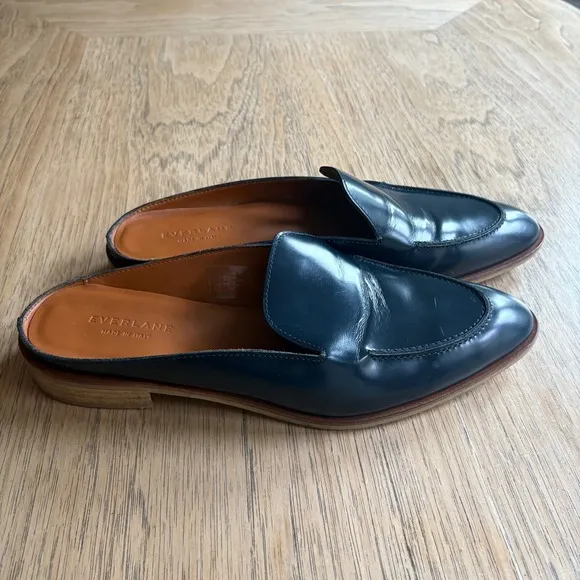 $168 EVERLANE The Modern‎ Loafer Mule Italian Leather Shoes Navy Blue WOMEN'S 11