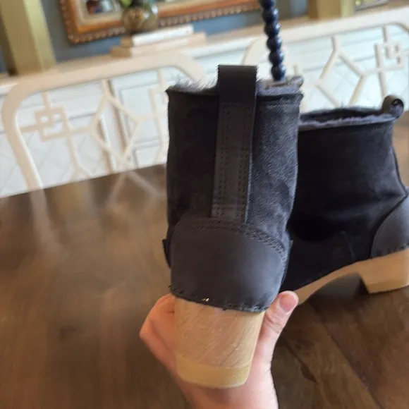 2019 No. 6 store pull on shearling clog boot mid heel navy suede size 39 clean!!