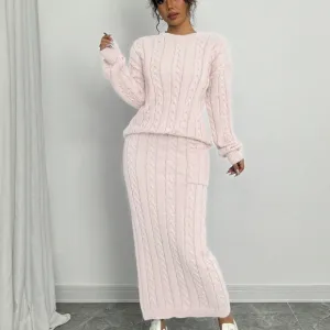 2pcs Women Solid Color Round Neck Drop Shoulder Long Sleeve Sweater