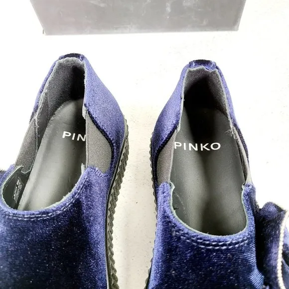 $375 NWT PINKO Sneakers Velvet Blue Chunky Platform Shoe 7 Casual Ruffle Slip On