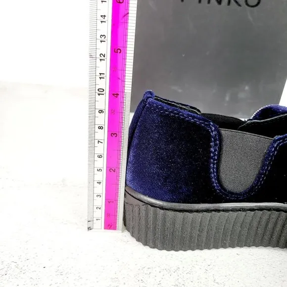 $375 NWT PINKO Sneakers Velvet Blue Chunky Platform Shoe 7 Casual Ruffle Slip On