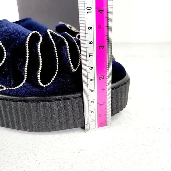 $375 NWT PINKO Sneakers Velvet Blue Chunky Platform Shoe 7 Casual Ruffle Slip On