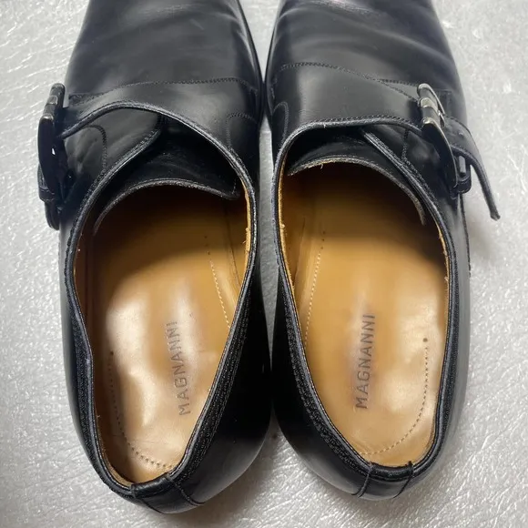 $395 MAGNANNI 'Mallory' Men's US 11.5 EUR 44.5 Black Leather Monk Strap Loafers