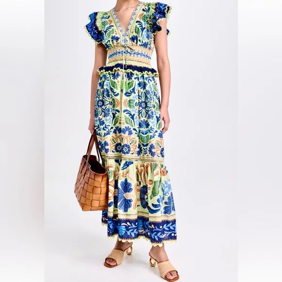🌺🎉3XHP🎉🌺 NWT Farm Rio Ocean Tapestry Suzani Maxi Dress