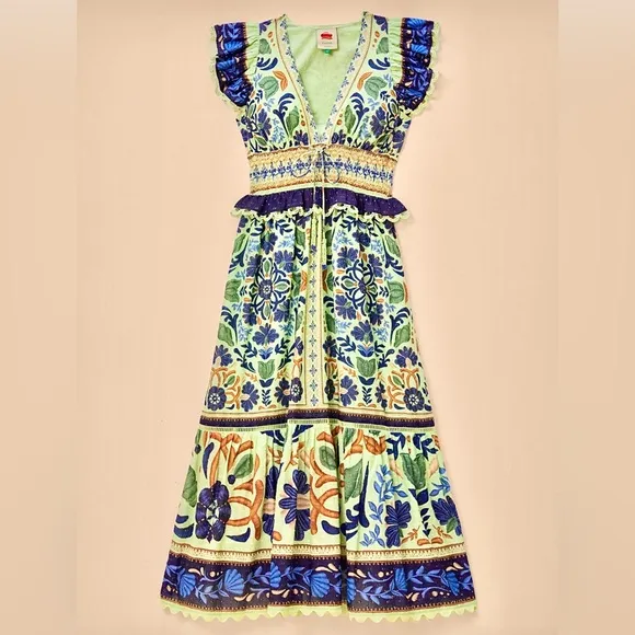 🌺🎉3XHP🎉🌺 NWT Farm Rio Ocean Tapestry Suzani Maxi Dress