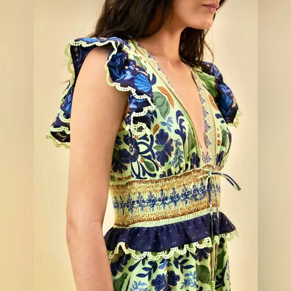 🌺🎉3XHP🎉🌺 NWT Farm Rio Ocean Tapestry Suzani Maxi Dress