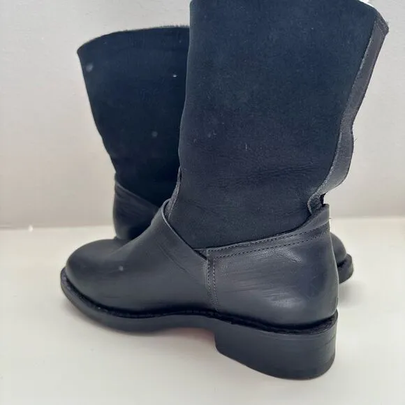 $595 Rag &amp; Bone Elk Leather Suede Black Moto Ankle Boots Size 6 Handmade Goodyea