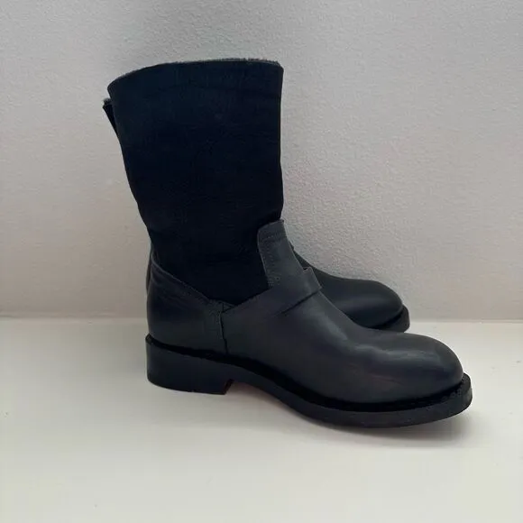 $595 Rag &amp; Bone Elk Leather Suede Black Moto Ankle Boots Size 6 Handmade Goodyea