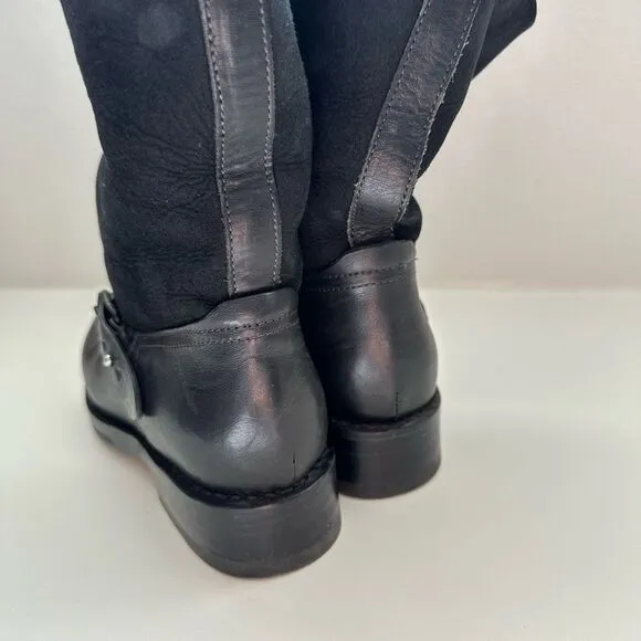 $595 Rag &amp; Bone Elk Leather Suede Black Moto Ankle Boots Size 6 Handmade Goodyea