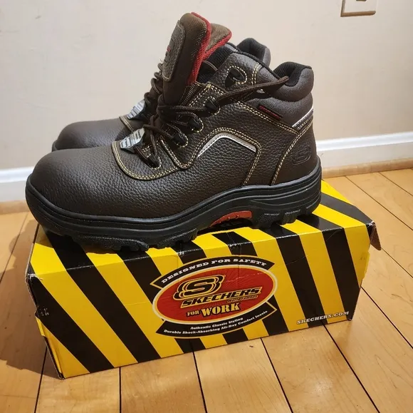77144W BRN  SKECHERS BURGIN SOSDER MEN'S SAFETY TOE BOOT