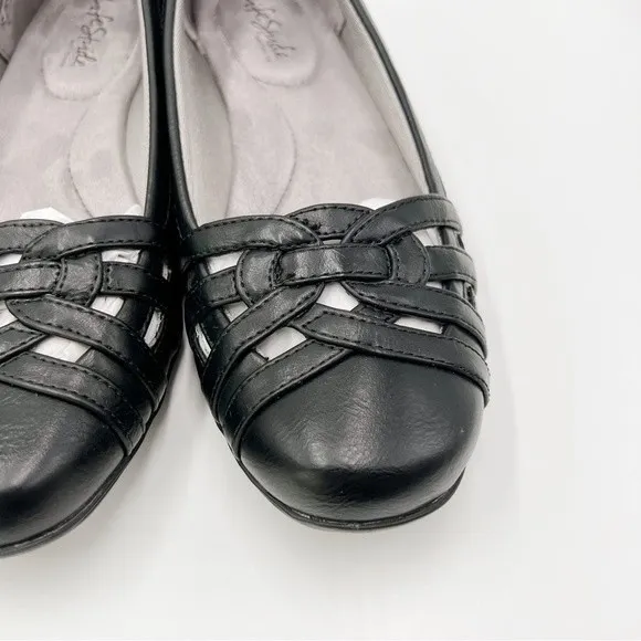 8.5W 8.5 WIDE LifeStride Diverse Black Faux Vegan Leather Ballet Flats Shoes NEW
