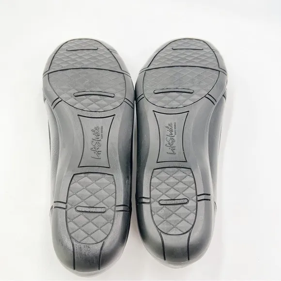 8.5W 8.5 WIDE LifeStride Diverse Black Faux Vegan Leather Ballet Flats Shoes NEW