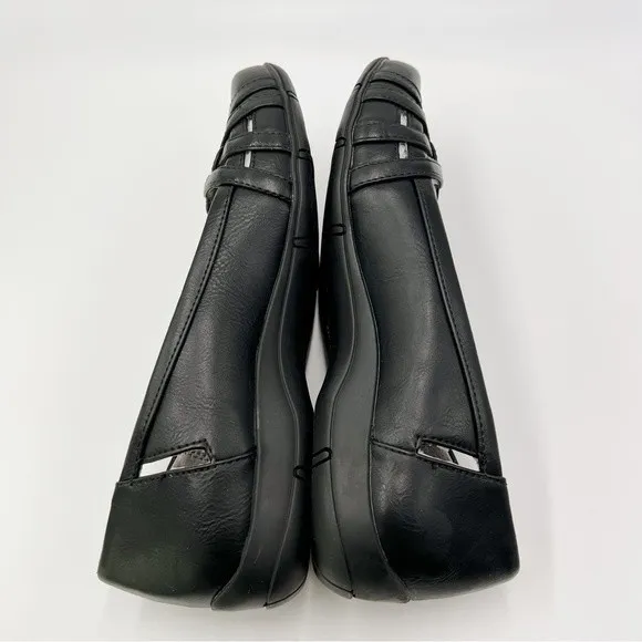 8.5W 8.5 WIDE LifeStride Diverse Black Faux Vegan Leather Ballet Flats Shoes NEW