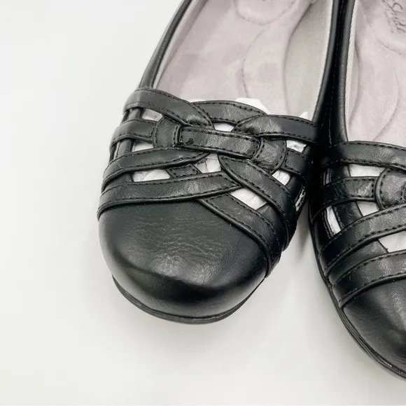 8.5W 8.5 WIDE LifeStride Diverse Black Faux Vegan Leather Ballet Flats Shoes NEW