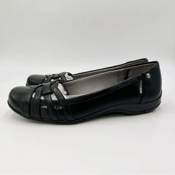 8.5W 8.5 WIDE LifeStride Diverse Black Faux Vegan Leather Ballet Flats Shoes NEW