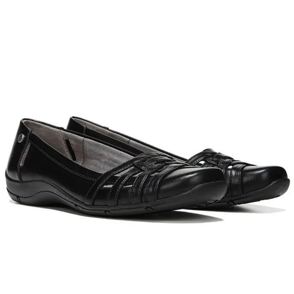8.5W 8.5 WIDE LifeStride Diverse Black Faux Vegan Leather Ballet Flats Shoes NEW