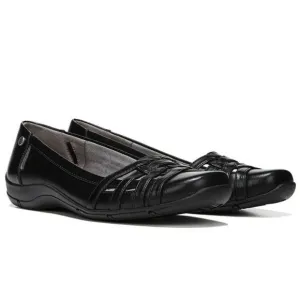 8.5W 8.5 WIDE LifeStride Diverse Black Faux Vegan Leather Ballet Flats Shoes NEW
