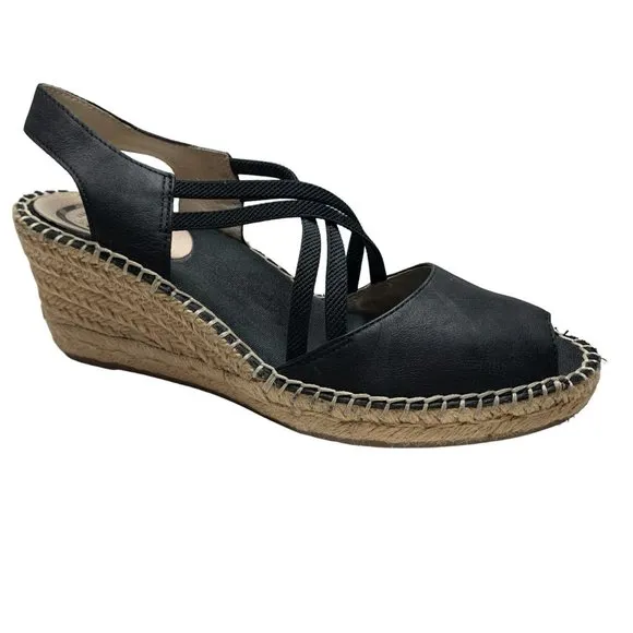 ABEO B.I.O. System Delano Neutral Black Leather Wedge Sandals Size 7 Narrow‎