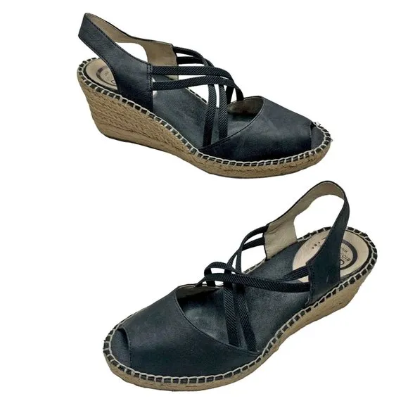 ABEO B.I.O. System Delano Neutral Black Leather Wedge Sandals Size 7 Narrow‎