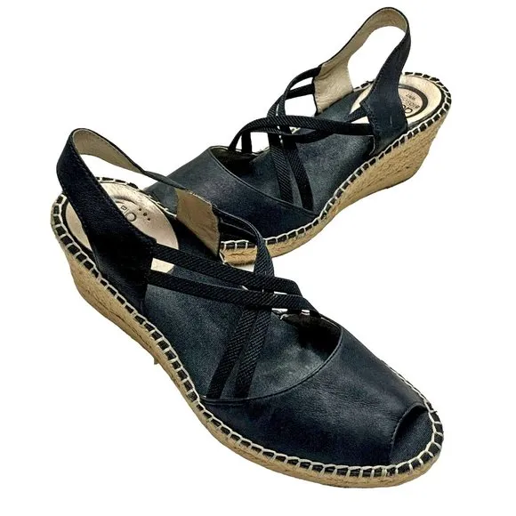 ABEO B.I.O. System Delano Neutral Black Leather Wedge Sandals Size 7 Narrow‎