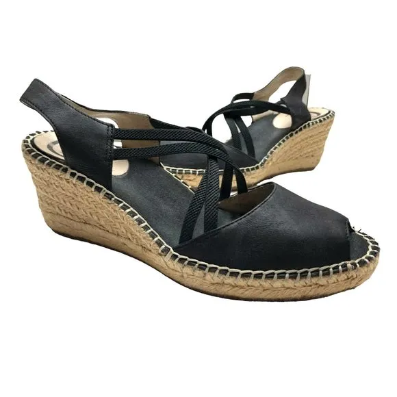 ABEO B.I.O. System Delano Neutral Black Leather Wedge Sandals Size 7 Narrow‎