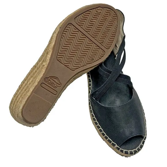 ABEO B.I.O. System Delano Neutral Black Leather Wedge Sandals Size 7 Narrow‎
